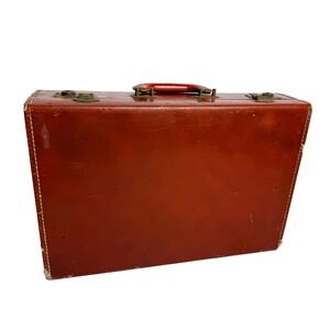 Vintage Brown Leather Hard Shell Briefcase Case Brass Hardware